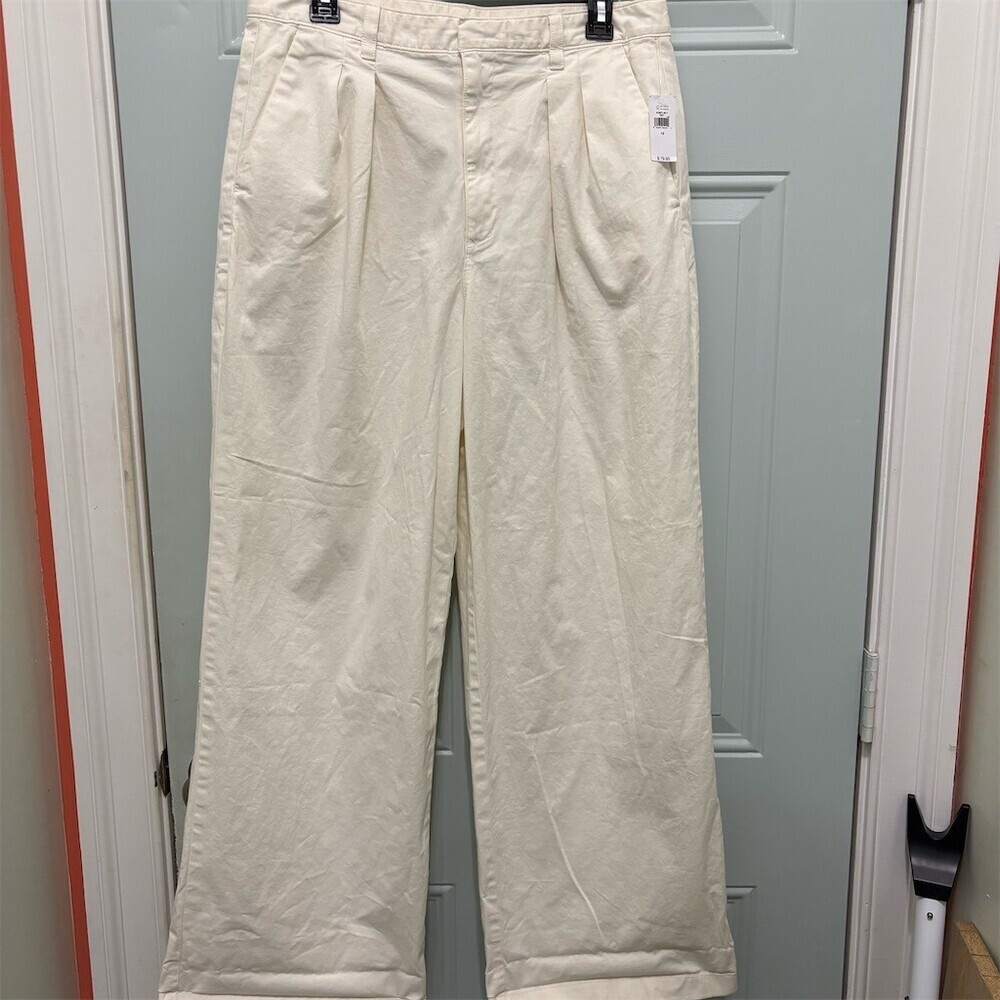 Gap Pants Womens Size 12 Ivory Pleated Wide-Leg High Rise